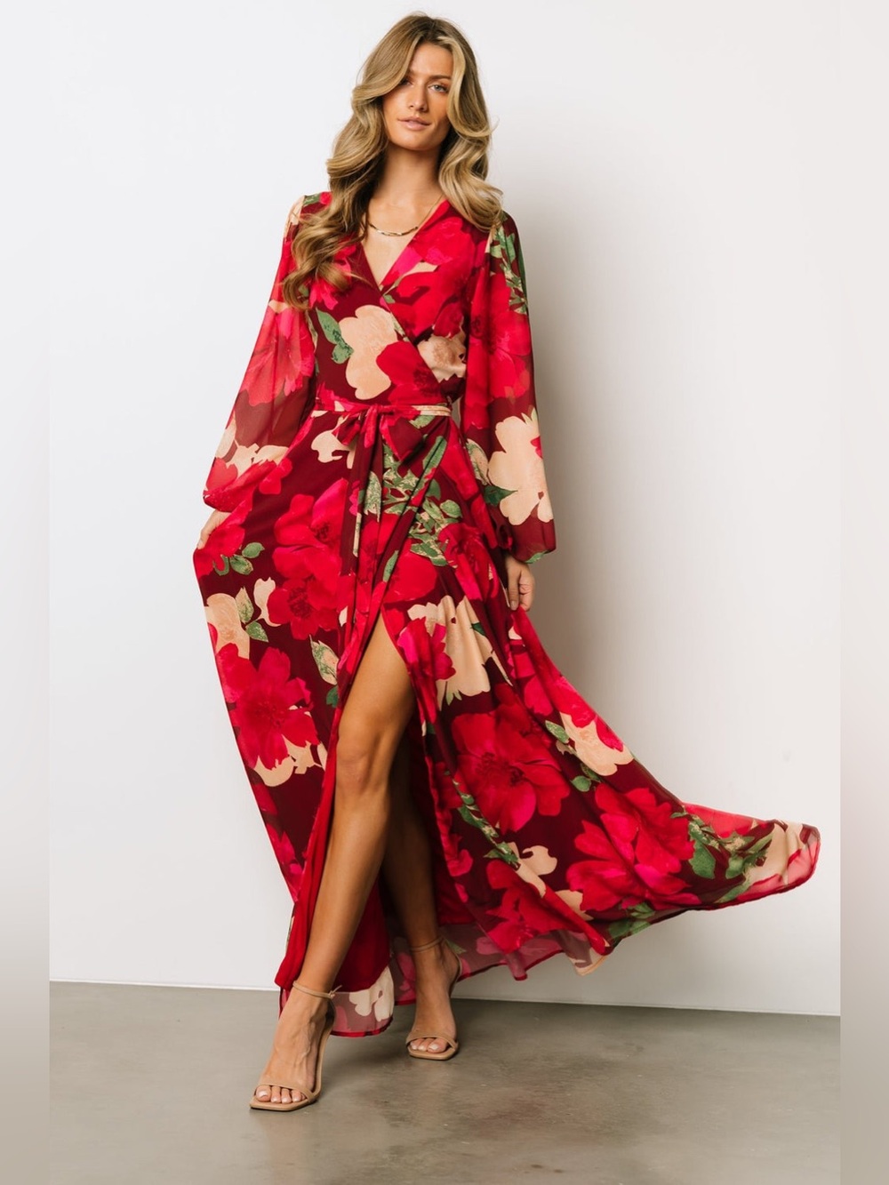 NWT Baltic Born Floral Wrap Maxi Dress Medium Chiffon Formal Elegant Wedding